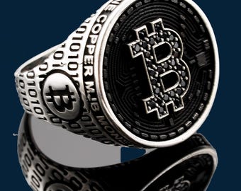 Luxe Bitcoin-zilveren ring, unieke cryptocurrency-sieraden, Bitcoin zilveren luxe ring, elegant cryptocurrency-accessoire, cadeau voor hem