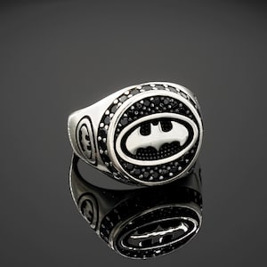 Gothic Bat Ring, Silver Vampire Bat Ring for Men, Black Knight Bat Silver Ring, Nocturnal Statement Ring, Silver Flying Bat Ring for Women