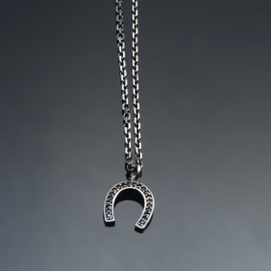 Silver Horseshoe Black Necklace, Horseshoe Men Necklace, Silver Necklace For Men, Minimalist, Memorial Gift, Fathers Day Gift, Birthday Gift