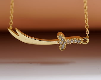 Collar de espada Zulfiqar hecho a mano: colgante de plata de ley bañado en oro, joyería islámica minimalista para mujer, regalo con significado, espada del Imán Alí