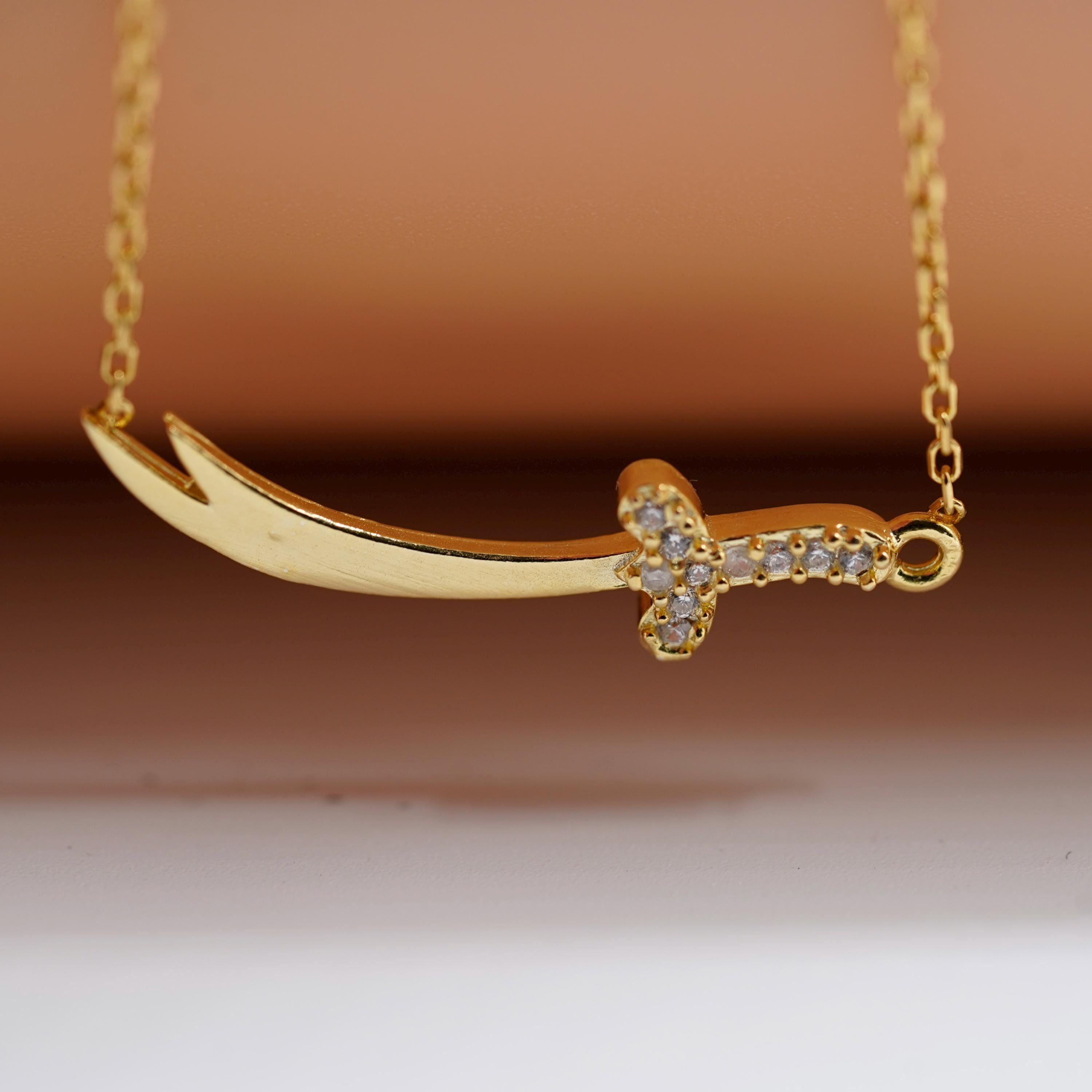 Handmade Zulfiqar Sword Necklace – Sterling Silver Gold Plated