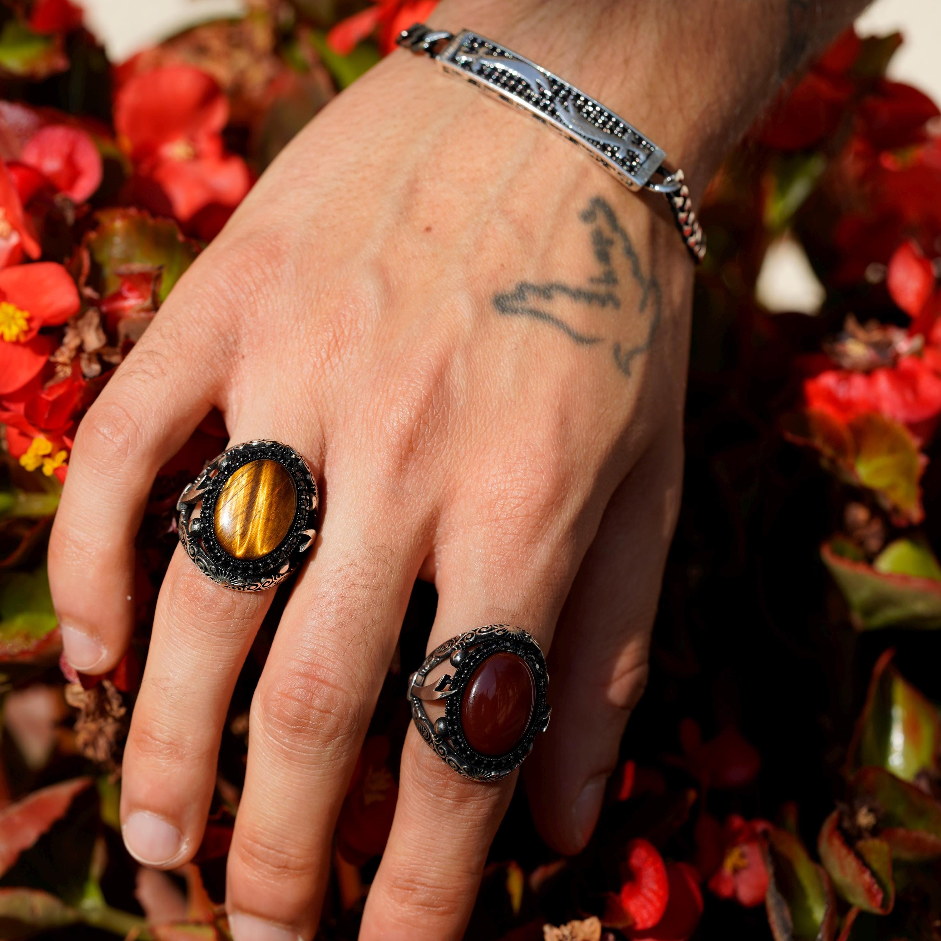 Handmade 925 Sterling Silver Tiger Eye Ring With Zulfiqar Sword