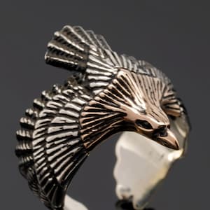 Luxury Silver Eagle Men&#39;s Ring, American Eagle Silver Ring, Animal Lovers Gift, Winged Eagle Silver Men Jewelry, Wild Bird Ring, Animal Ring
