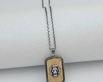 Handmade Sterling Silver Lion Pendant Necklace: White Gemstone Leo Jewelry