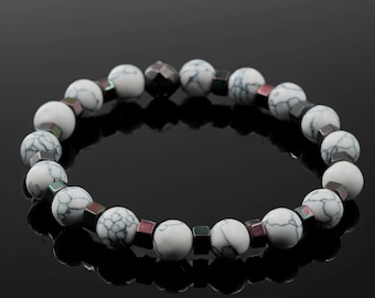 ハンドメイドハウライトビーズブレスレット：調節可能なユニセックス