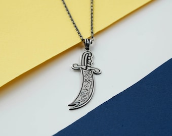 LEEQBCR 1 pcs Collana con spada per uomini e donne Zulfiqar Spada Collana Imam Ali Zulfiqar Ciondolo Arabo Rune Islamico Musulmano Gioielli Talismano Amuleto Regalo Religioso