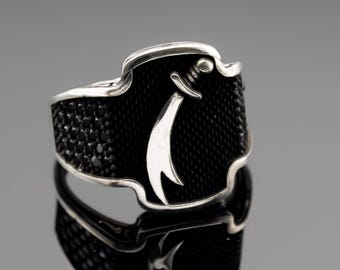 Zulfiqar-svärdring i sterlingsilver för män: Islamiska smycken i svart onyx