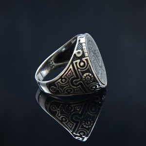 Faith Jewelry Holy Land Blessing Ring - Sterling Silver & 9K Gold, Hebrew Engraving, 16 Sizes