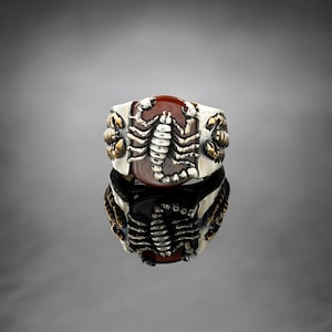 Silver Scorpion Ring with Red Gemstone, Gothic Jewelry, Unique Statement Ring, Luxury Jewelry, Luxury Ring, Animal Ring, Scorpion Gift Him