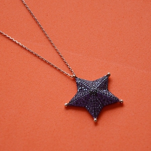 925K Sterling Silver Purple Star Necklace, Handmade Purple Charm, Luxury Purple Stone Star Women Necklace, Minimalist Cute Pendant, Sale