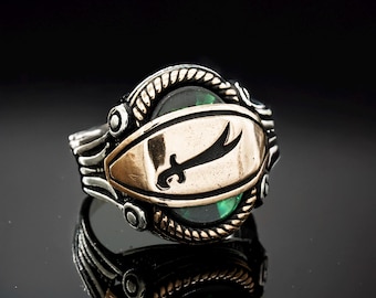 Handgefertigter Silber Herrenring mit grünem Stein, Ottoman Style Zulfiqar Sword, Zulfiqar Sword Silber Ring, Imam Ali Zulfiqar, Shia Geschenk, Sale