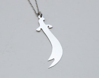 Handmade Minimalist Zulfiqar Necklace, Sterling Silver, Elegant Women's Islamic Jewelry, Exquisite Zulfikar Sword Pendant, Gift for Shia