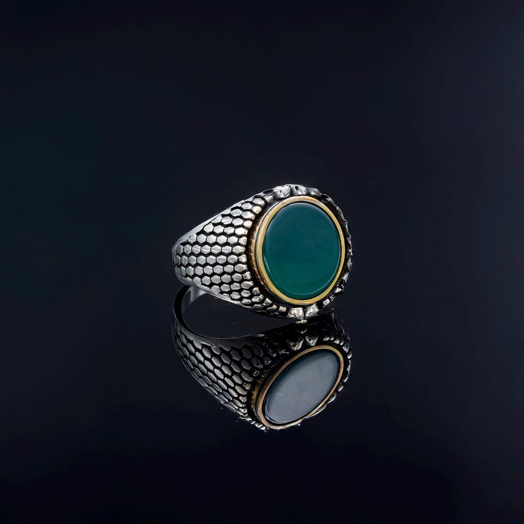 Reversible Silver Zulfiqar Ring With Green Agate Stone | Handmade ...