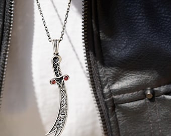 Zulfiqar Sword Silver Necklace – Islamic Calligraphy Pendant, Imam Ali Zulfikar Sword Jewelry, Handmade Sterling Silver Spiritual Gift