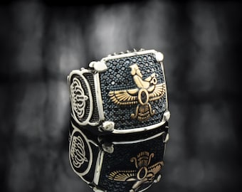 Faravahar Ahura Mazda King Ring, Lucky King Ahura Mazda Silver