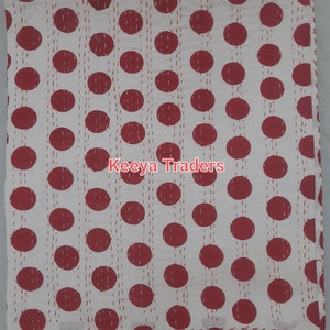 Indian Kantha Quilt Red Quilt Handmade Quilt Queen Size Quilt Home Living Bedding Blankets Throws Quilt