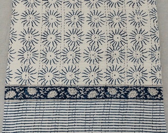 Kantha Quilt Blue Handmade kantha Bedspread Bedding Throw Blanket Blue Kantha Crafts Hand Block Print Kantha Bedcover