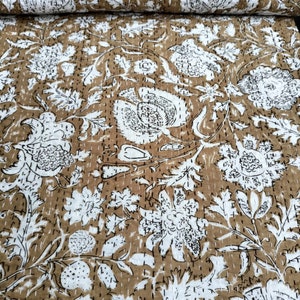 Indische Kantha Quilt Decke Wirf Beige Kantha Quilt Hand Block Kantha Tagesdecke Aus Reiner Baumwolle Beige Quilt Kantha Indian Quilt Queen Size