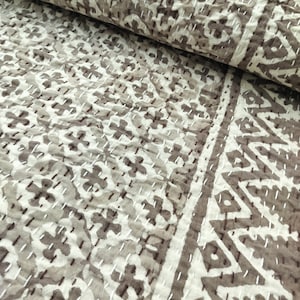 Grey Kantha Quilt: Hand Block Print Indian Cotton Bedding