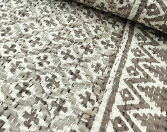 Grey Kantha Quilt: Hand Block Print Indian Cotton Bedding