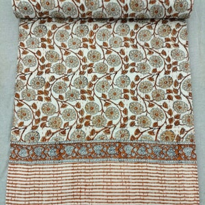 Indian Handmade Orange Kantha Quilt Bedspread Throw Cotton Blanket Bedspread Kantha Kantha Quilt Summer Bedspread Orange Blanket Quilt