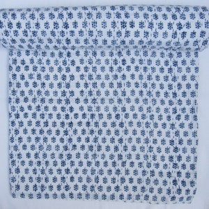 Indian Blue Leaf Kantha Quilt Hand Stitched cotton quilt kantha throw Blanket Bedspread Blue Quilt Blue king size blue and white quilts