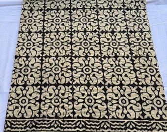 Black & White Kantha Quilt: Indian Cotton Bedspread, Block Print Coverlet