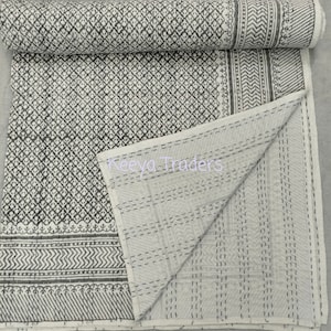 Home Living Bedding Blanket Throws Quilts Indian Kantha Quilt Grey Quilt Handmade Quilt Kantha Bedspread Quilt Queen