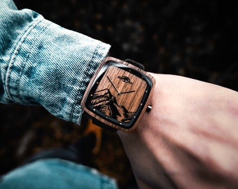 Mountains - Men - comfortable stylish wooden watch with sapphire glass and Swiss movement by Prosawood