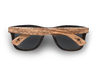 Mountains Map - comfortable stylish wooden sunglasses by Prosawood that you can personalize