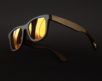 Honeycomb Golden - comfortable stylish wooden sunglasses by Prosawood that you can personalize