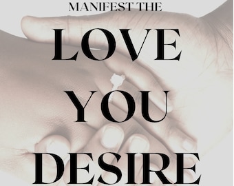 May include: Two hands clasped together with the text "MANIFEST THE LOVE YOU DESIRE" and "Spell Casting" below.