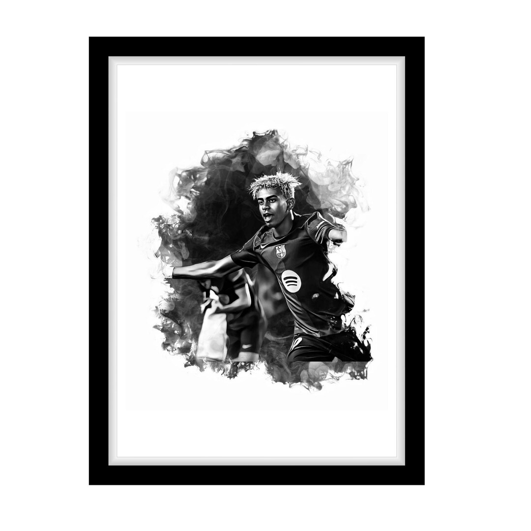 Lamine Yamal a4 Black White Football Art Print Oil Painting Style lamine-yamal-a4-black-white-football-art-print-oil-painting-style