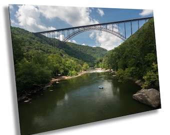 New River Gorge Bridge Landscape with Rafting Adventure | Scenic River Wall Art | West Virginia Nature Photography for Home or Office Decor