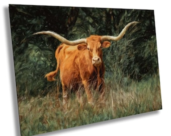 Texas Longhorn Art Print, Painterly Western Wall Decor, Impressionist Cow Painting, Llano Texas Ranch Art, Rustic Farmhouse Decor