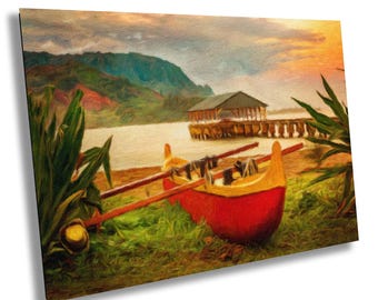 Hanalei Bay Sunrise Painting: Kauai Outrigger Canoe Art