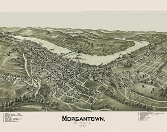 Morgantown WV Map Print: West Virginia University, Vintage City Plan