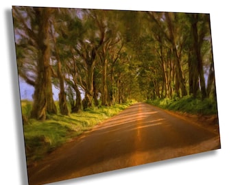 Kauai Tree Tunnel Art Print: Digital Oil Painting, Hawaiian Eucalyptus