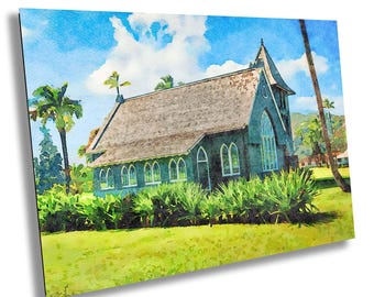 Green Church, Hanalei Kauai: Hawaiian Watercolor Painting Print