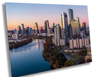 Austin Aerial Skyline Twilight Panorama - Violet Crown Sunset over Lady Bird Lake