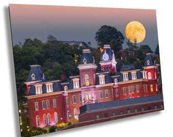 Moonrise Over Woodburn Hall – WVU Morgantown Night Campus Wall Art Print