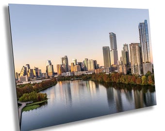 Sunset over Austin skyline, Texas - Austin River art - calm warm colors wall art print - Austin 2026 Poster, Austin Photography, Texas Print