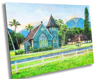 Green Church, Hanalei Kauai: Hawaiian Sunrise Painting Print