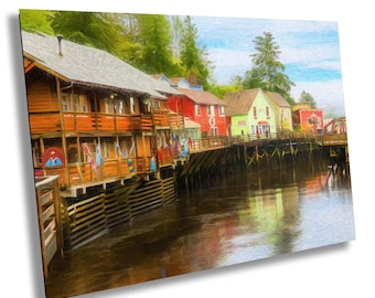 Ketchikan Alaska Art Print: Creek Street Wharf Pastel Sketch