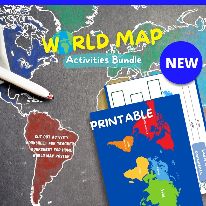 World Map Printable Activities Classroom or Home Preschool Etsy