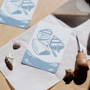 Postkarte Boote/ Boats, Abstrakter Kunstdruck mit Booten, Naturpapier, DIN A6