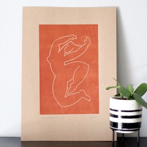 Murale Donna astratta/Donna astratta/Salto felice, stampa d'arte astratta con donna, carta kraft, DIN A4