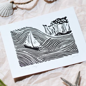 Wandbild Wellige Bucht/ Wavy Bay, Abstrakter Kunstdruck mit Küstenbucht, Naturpapier