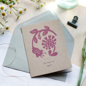 Carte You Make Me Happy, avec enveloppe, impression d'art abstrait avec fleurs, papier kraft, DIN A6