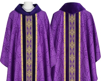 Gothic Chasuble with matching stole, burse, maniple and chalice veil